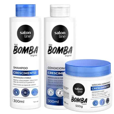 Kit Crescimento SOS Bomba Salon Line shampoo 300ml+ condicionador 300ml+ máscara 500g